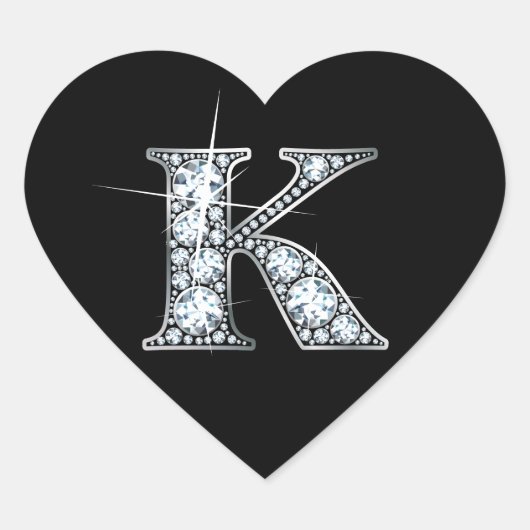 Sticker Cœur "K" Faux-"Diamond Bling" sur l'autocollant Black H (Devant)