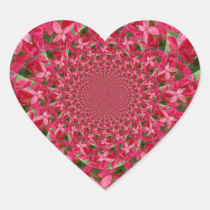 Sticker Cœur Kaleidoscope de Cramoisi : Art de Fleur d'Asclépia