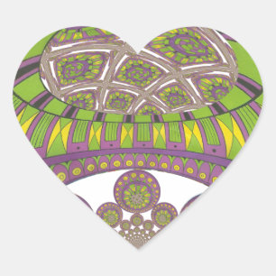 Sticker Cœur Kaleidoscope Traditionnel Africain Violet et Jaune