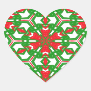 Sticker Cœur Kaleidoscopes rouges, blancs et verts