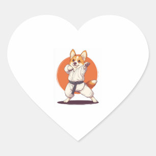 Sticker Cœur Karate Corgi � Chien des arts martiaux