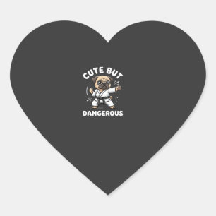 Sticker Cœur Karateka Pug Chien Mignon Mais Dangereux