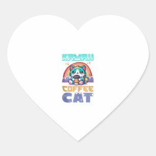 Sticker Cœur Kawaii Café Chat Adorable Style Anime