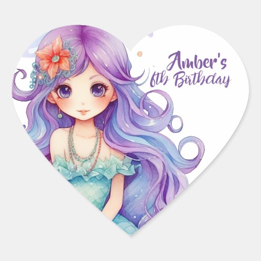 Sticker Cœur Kawaii Mermaid (Devant)