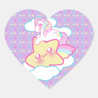 Sticker Cœur Kawaii Unicorn