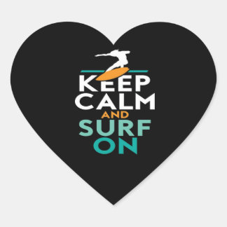 Sticker Cœur Keep Calm and Surf On Surfer Love Surfing