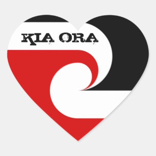 Sticker Cœur Kia Ora & Drapeau Maori, Nouvelle-Zélande /Sports,