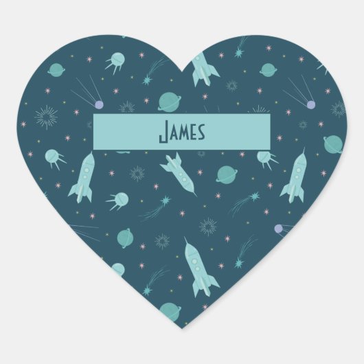 Sticker Cœur Kids Rocket Ship to Space Travel Saturn Planètes (Devant)