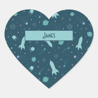 Sticker Cœur Kids Rocket Ship to Space Travel Saturn Planètes