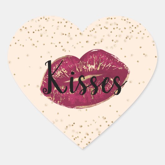 Sticker Cœur Kisses Red Gold Lips Congras Sparkle (Devant)