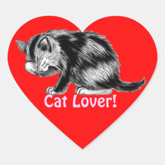 Sticker Cœur Kitten Laver Ses Whiskers Cadeaux Amoureux de les
