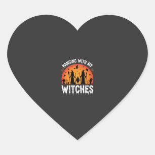 Sticker Cœur La fête d'Halloween avec mes sorcières lune vintag