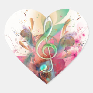 Sticker Cœur La musique fraîche de clef triple de couleurs pour