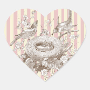 Sticker Cœur La Petite Famille sur arrière - plan rose et crème