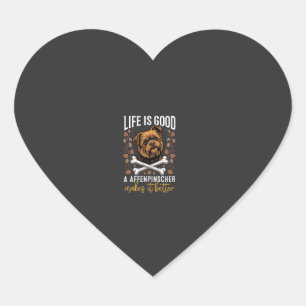 Sticker Cœur La vie est bonne Affenpinscher Chien Os Croisés