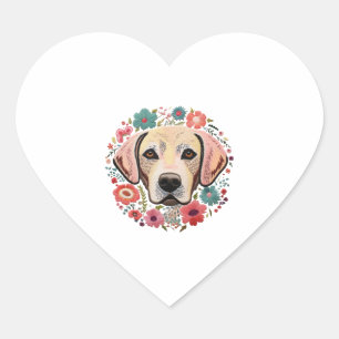 Sticker Cœur Laboratoire jaune Labrador avec fleurs florales Br