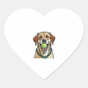 Sticker Cœur Labrador chien mordant balle de tennis dans sa bou