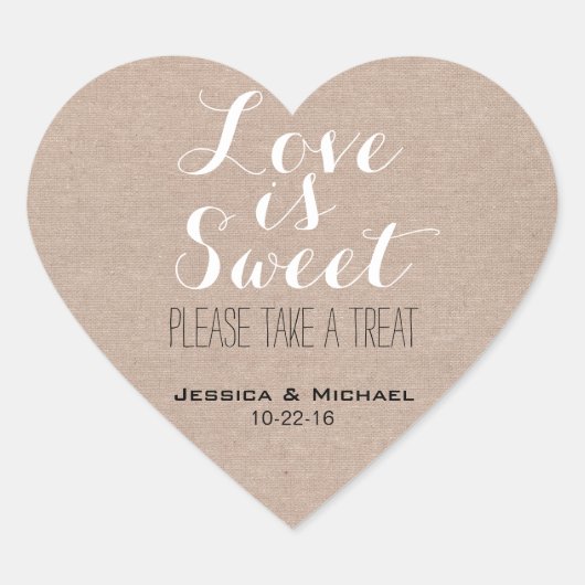 Sticker Cœur L'amour est sucré personnalisé bonbons buffet mari (Devant)