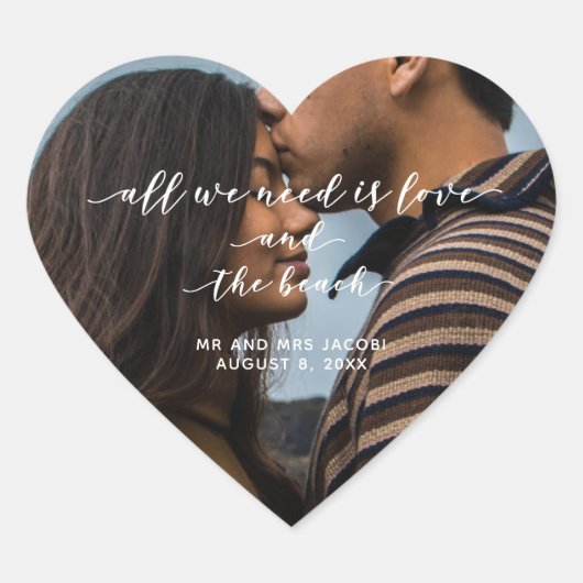 Sticker Cœur L'amour et la plage Merci photo Favor (Devant)
