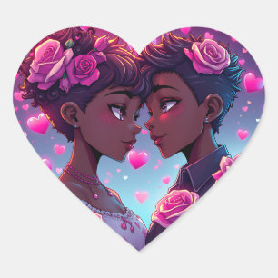 Sticker Cœur L'amour LGBT   Couple Anime Africain-Américain