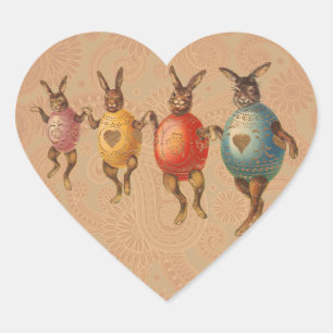 Sticker Cœur Lapin de Pâques Œufs Dansants