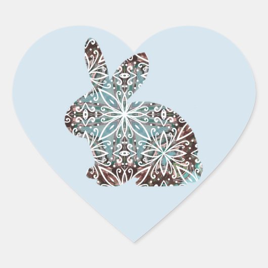 Sticker Cœur Lapin Mandala Chocolat et Bleu (Devant)