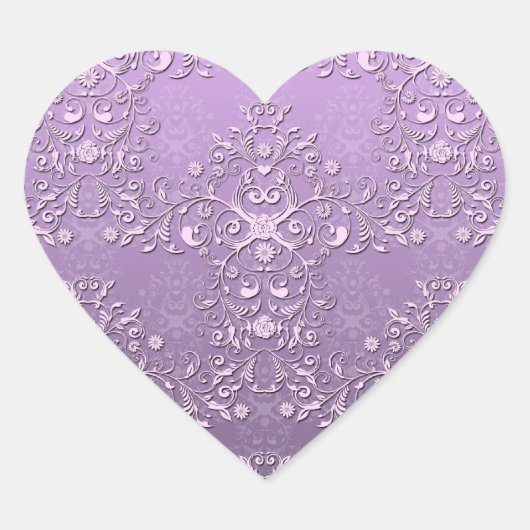 Sticker Cœur Lavande fantaisie et Damas à deux tons (Devant)