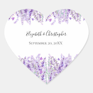Sticker Cœur Lavande Florale violet Mariage vert