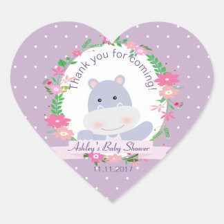 Sticker Cœur Lavender Hippo Baby Girl Douche Party tag cadeau