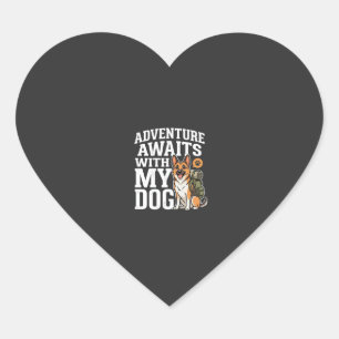 Sticker Cœur L'aventure attend avec mon chien randonnée