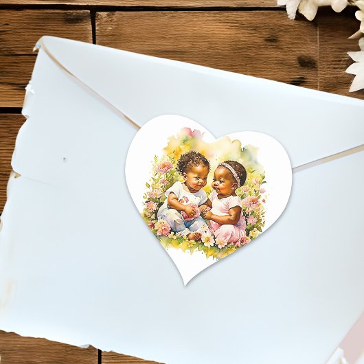 Sticker Cœur Le Baby shower de la double fille afro-américaine