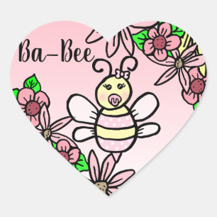 Sticker Cœur Le Baby shower de la fille d'abeilles de miel luna