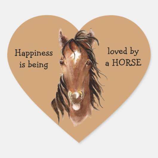 Sticker Cœur Le bonheur est aimé par un CHEVAL ! Humour (Devant)