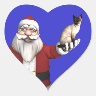 Sticker Cœur Le Père Noël aime les chats siamois