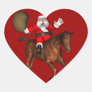 Sticker Cœur Le Père Noël Monte Un Cheval Brown
