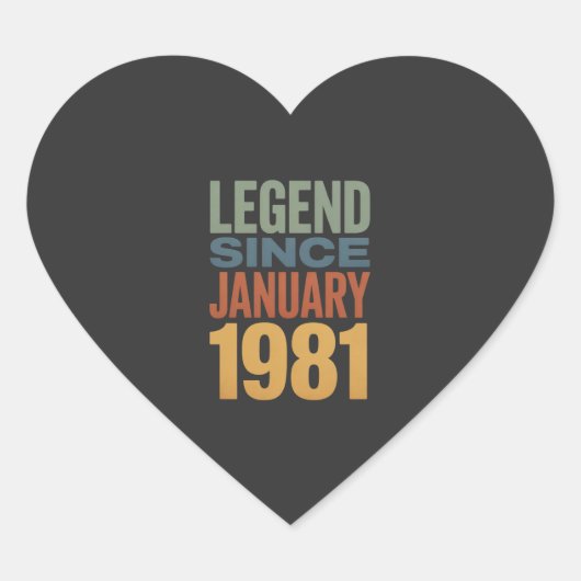Sticker Cœur Legend Since January 1981 Retro Birthday Classic (Devant)