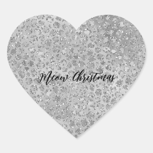 Sticker Cœur Leopard argenté gris Meow Kitty Cat (Devant)
