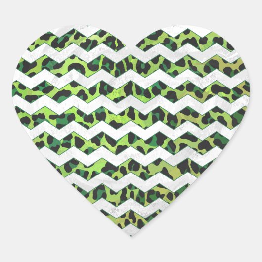 Sticker Cœur Leopard Chevron noir et vert (Devant)