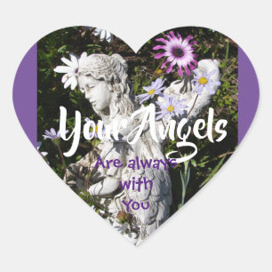 Sticker Cœur Les Anges sont avec vous les fleurs violettes fleu