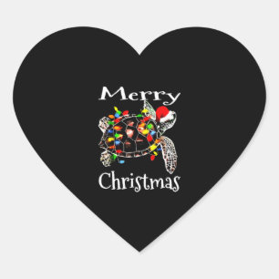 Sticker Cœur Les lumières de Noël de la tortue de mer Drôle San