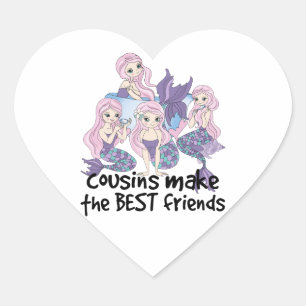 Sticker Cœur les sirènes cousines font les meilleurs amis