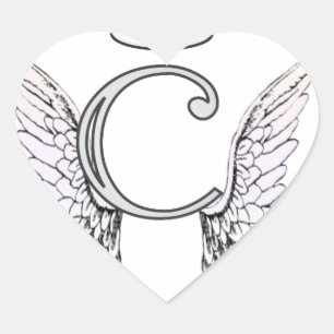 Sticker Cœur Lettre C Monogramme initial avec ailes angéliques 