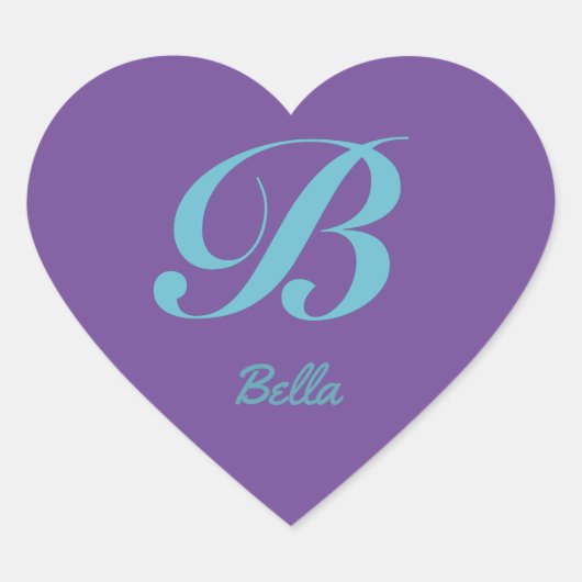 Sticker Cœur Lettre cursive B bleu violet calligraphie Monogram (Devant)
