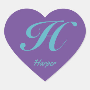 Sticker Cœur Lettre cursive H Bleu Purple calligraphie