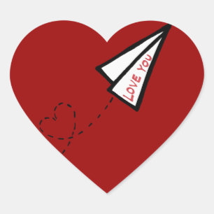 Sticker Cœur Lettre d'amour de l'avion papier Coeur en forme