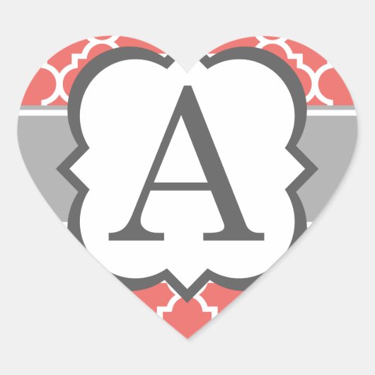 Sticker Cœur LETTRE MONOGRAPHIQUE BLANC DE Corail A QUATREFEIL (Devant)