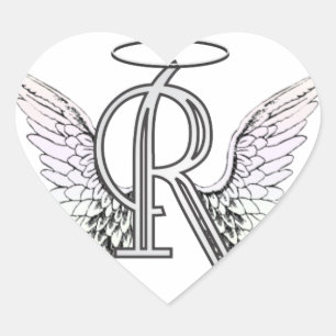 Sticker Cœur Lettre R Monogramme initial avec ailes angéliques 