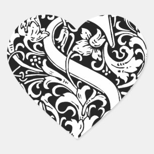 Sticker Cœur Lettre S Monogramme Médiéval Art Nouveau