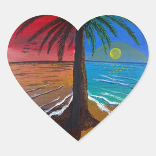 Sticker Cœur Lever et coucher de soleil - œuvre d'art faite à l