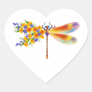 Sticker Cœur libellule de fleurs jaunes